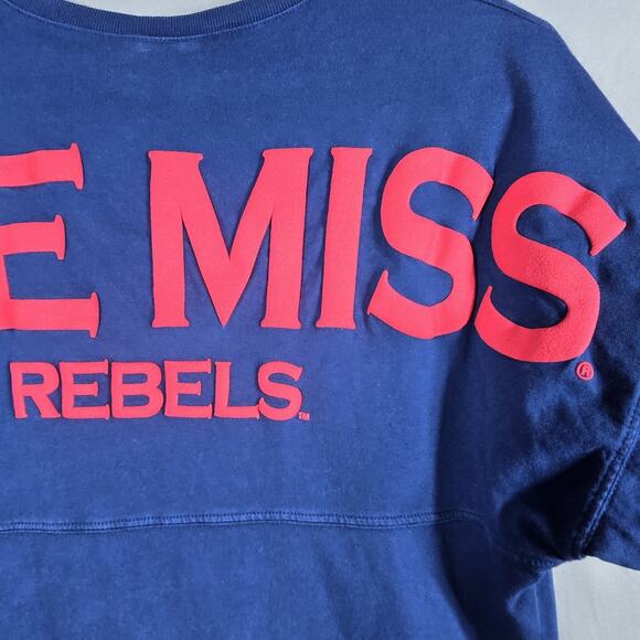 Ole Miss Rebels Spirit Jersey Womens XS Navy Oversized V Neck Cotton Shirt - Picture 6 of 12